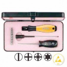 Wiha TorqueVario®-S ESD Torque Screwdriver Set - Torque Value can be set via Window Scale - With Universal Bit Holder and 10 Straight-Blade/ Phillips/ Poszdriv/ Torx® Standard Bits - 13 pcs - 27687